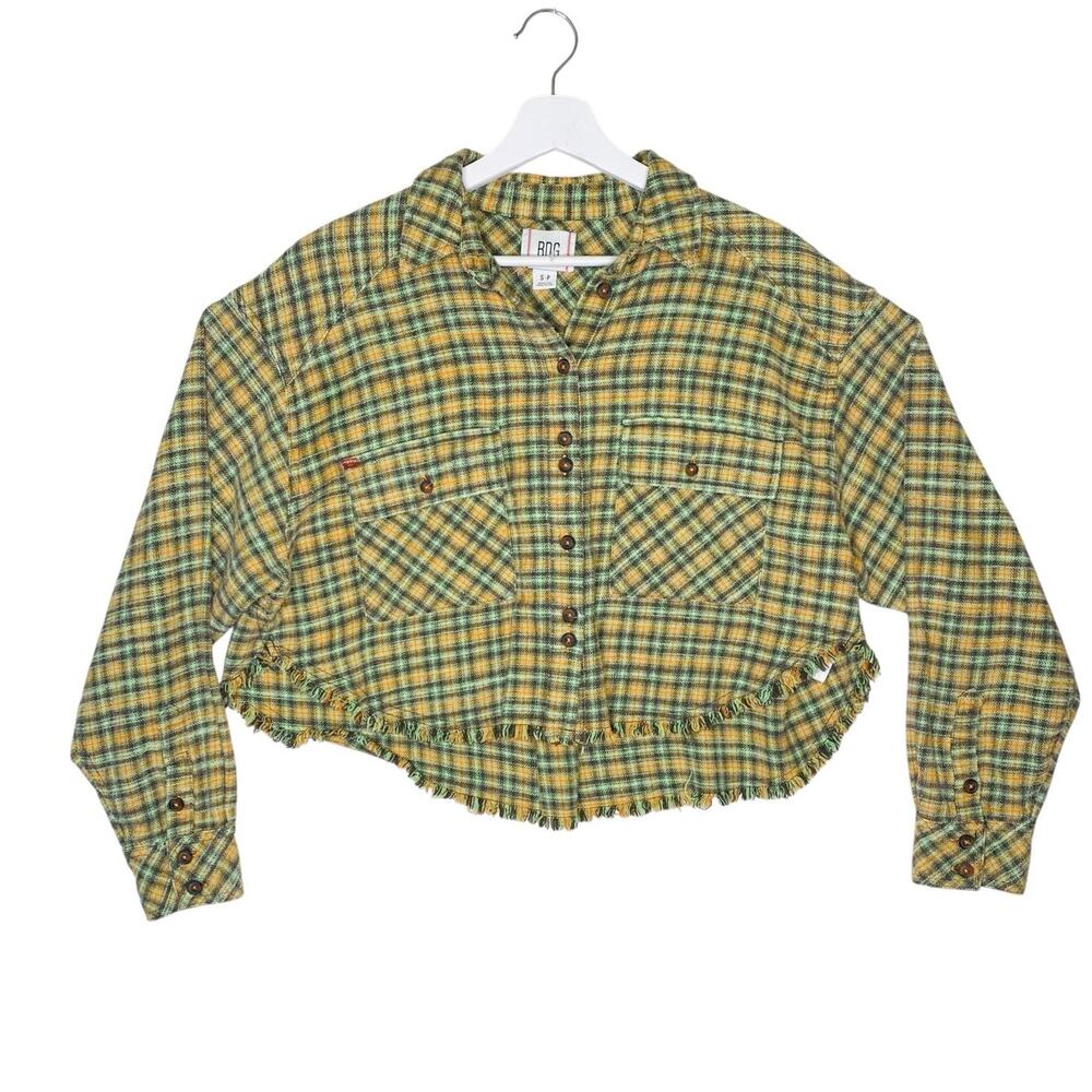 Urban Outfitters BDG Shirt Women SP Flannel Cropped Button Down Green Plaid Boxy